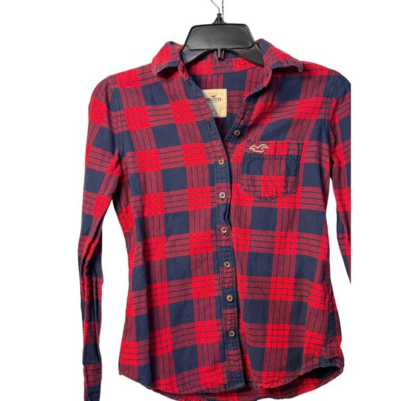 VTG Hollister Y2K XS Red Navy Plaid Flannel Button Up Shirt Bella Swan Core - Picture 2 of 6